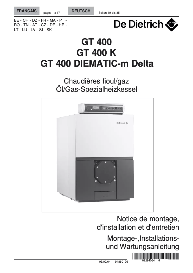 First page image of the manual for GT400