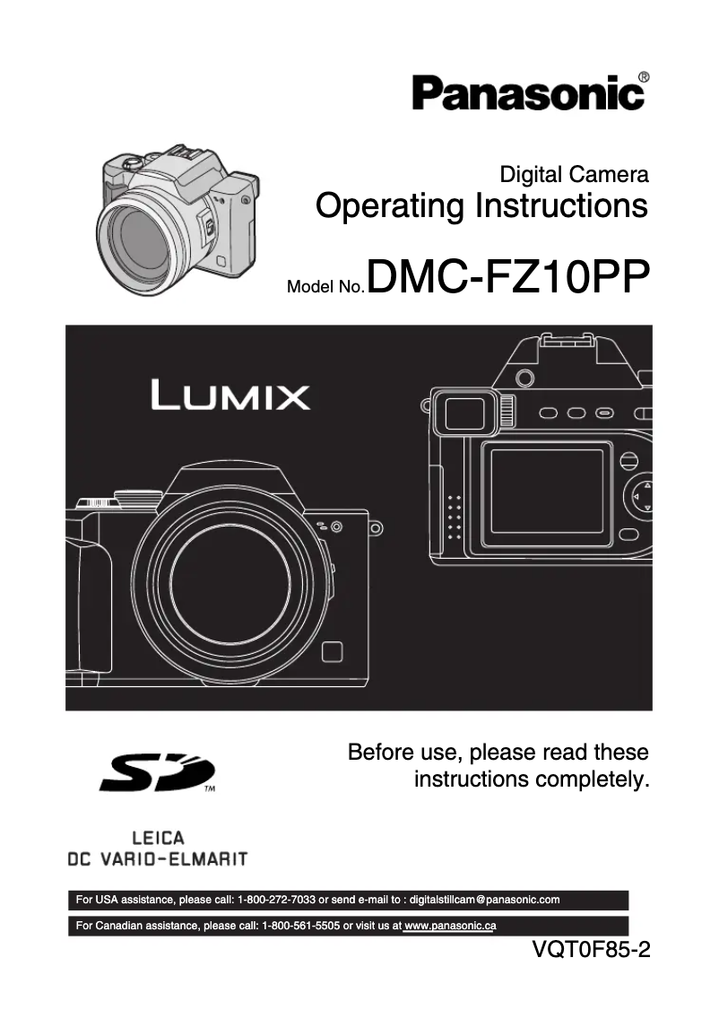 First page image of the manual for Lumix DMC-FZ10PP