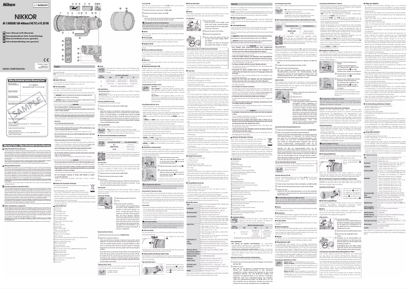 First page image of the manual for Nikkor AF-S 180-400mm f/4E TC1.4 FL ED VR