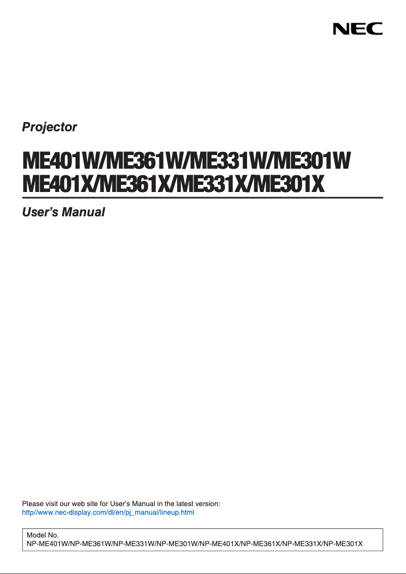 Page 1 of the manual User Manual NEC ME361W