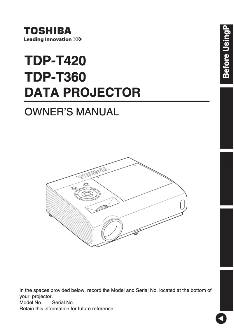 Page 1 of the manual User Manual Toshiba TDP-T360