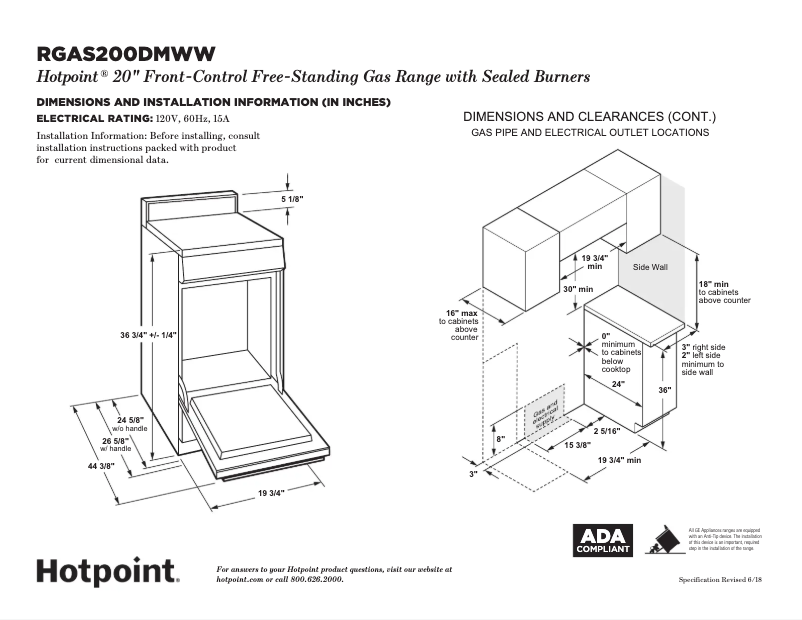 Page 1 of the manual Technical Sheet Hotpoint RGAS200DMWW