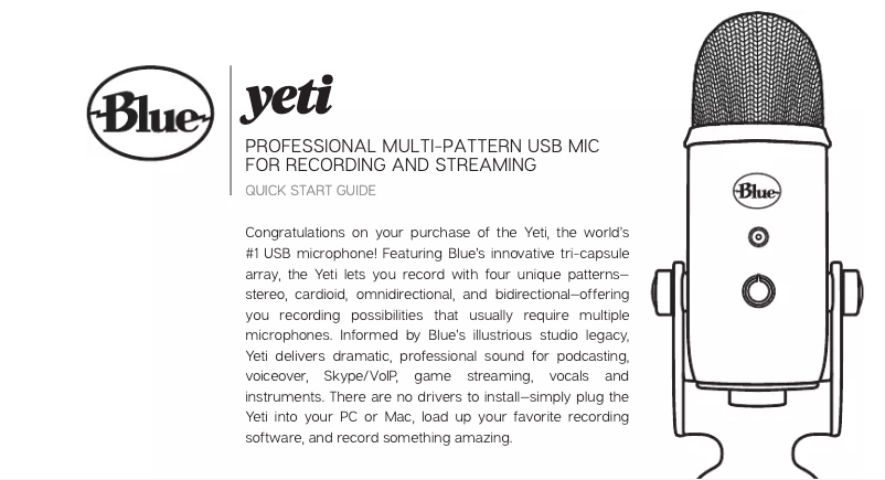 First page image of the manual for Yeticaster Studio