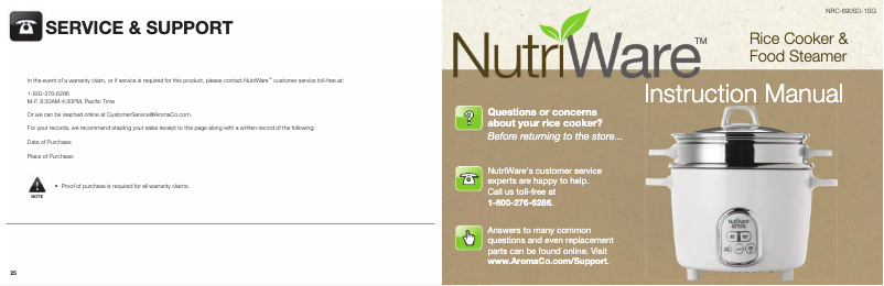 Page 1 of the manual User Manual Aroma NutriWare NRC-690SD-1SG