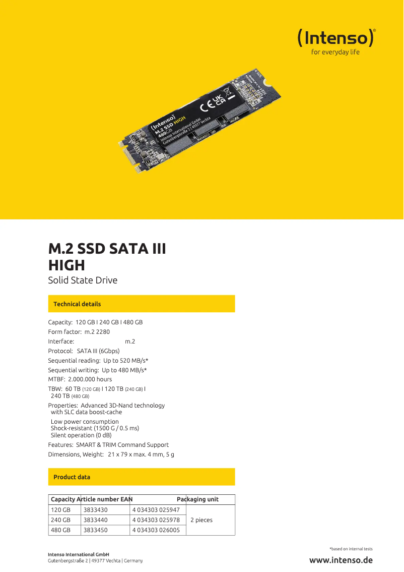 First page image of the manual for M.2 SSD SATA III High