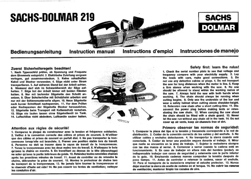 Page 1 de la notice Manuel utilisateur Dolmar 219