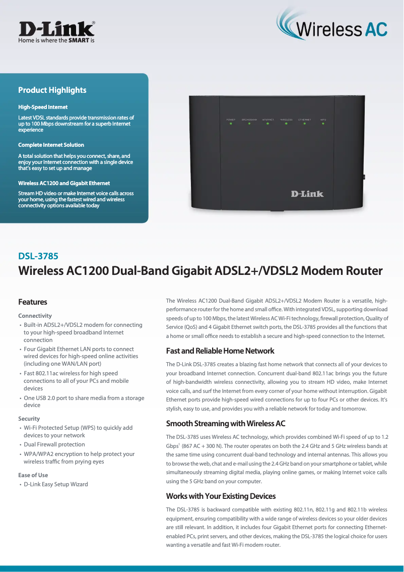 First page image of the manual for DSL-3785