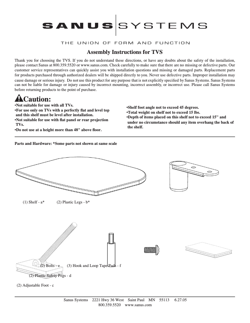 Page 1 of the manual User Manual Sanus TVS
