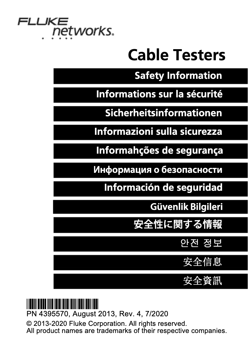 Page 1 of the manual Safety Instructions Fluke MicroScanner Networks 2