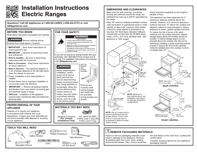 Page 1 of the manual Installation Guide GE GRF600AVES