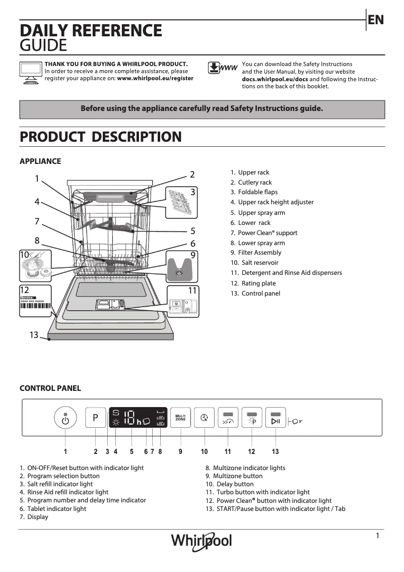 Page 1 of the manual User Manual Whirlpool WIO 3T226 PFG