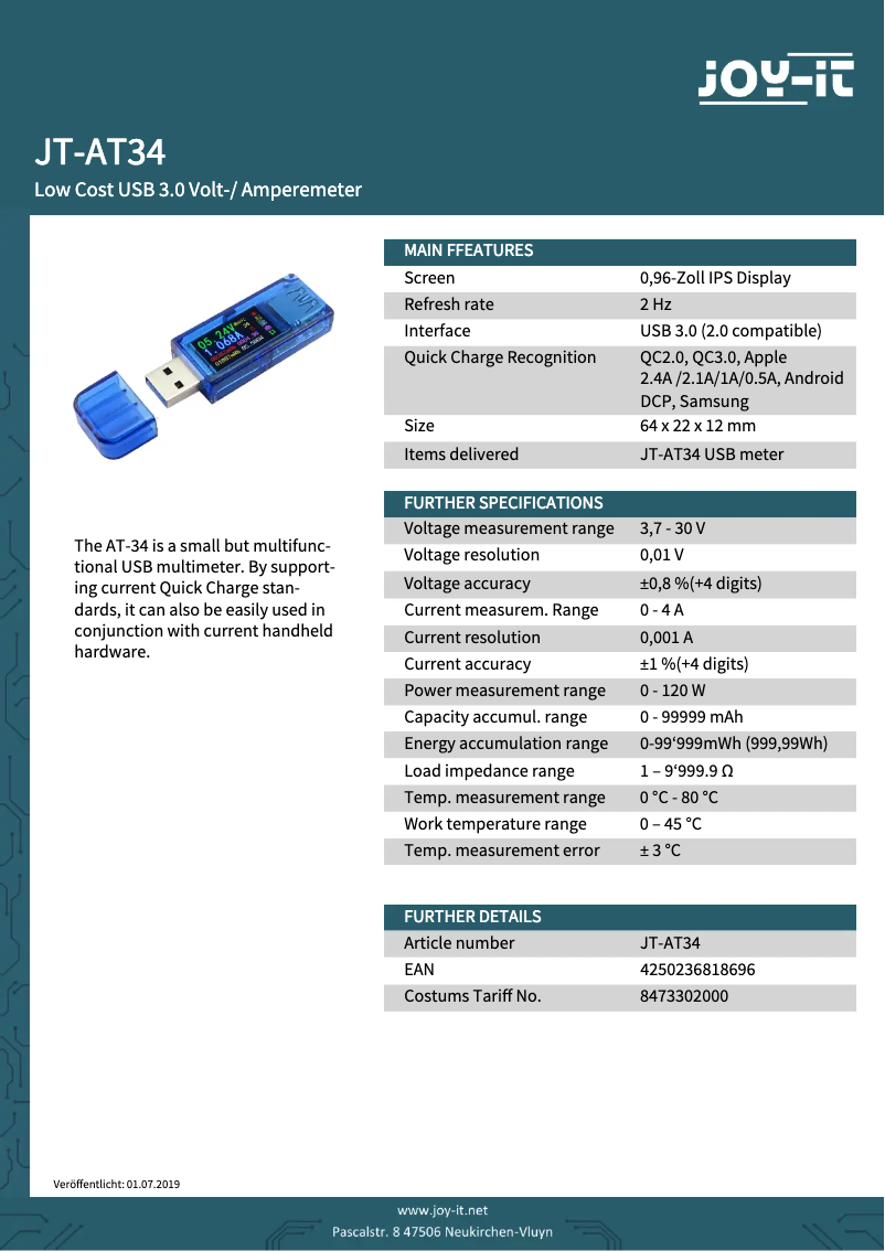Image de la première page du manuel de l'appareil JT-AT34