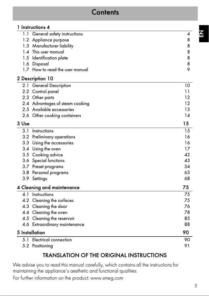 Page 1 of the manual User Manual Smeg SFA4130VCB