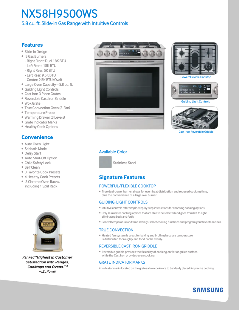 First page image of the manual for NX58H9500WS