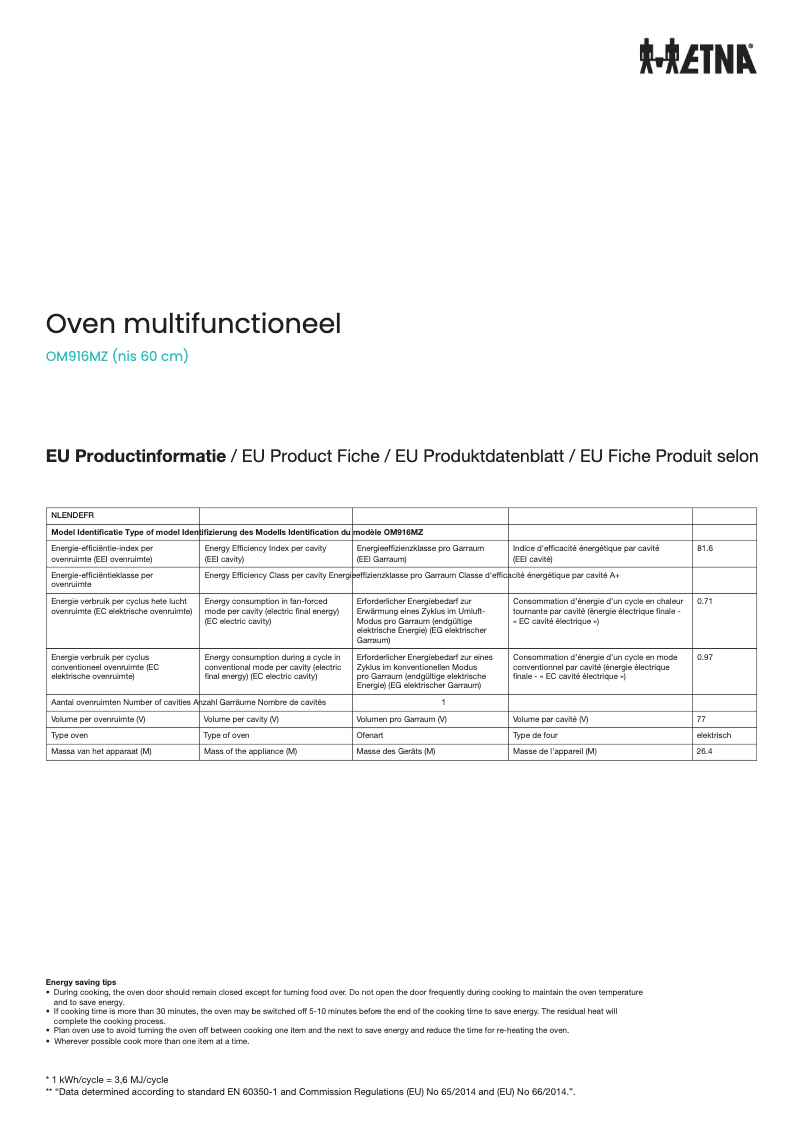 First page image of the manual for OM916MZ