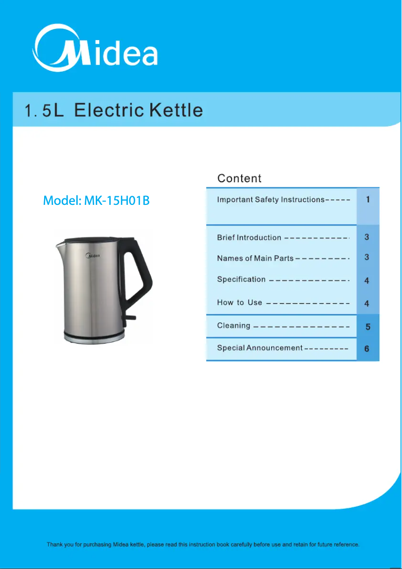 Image de la première page du manuel de l'appareil MK-15H01B