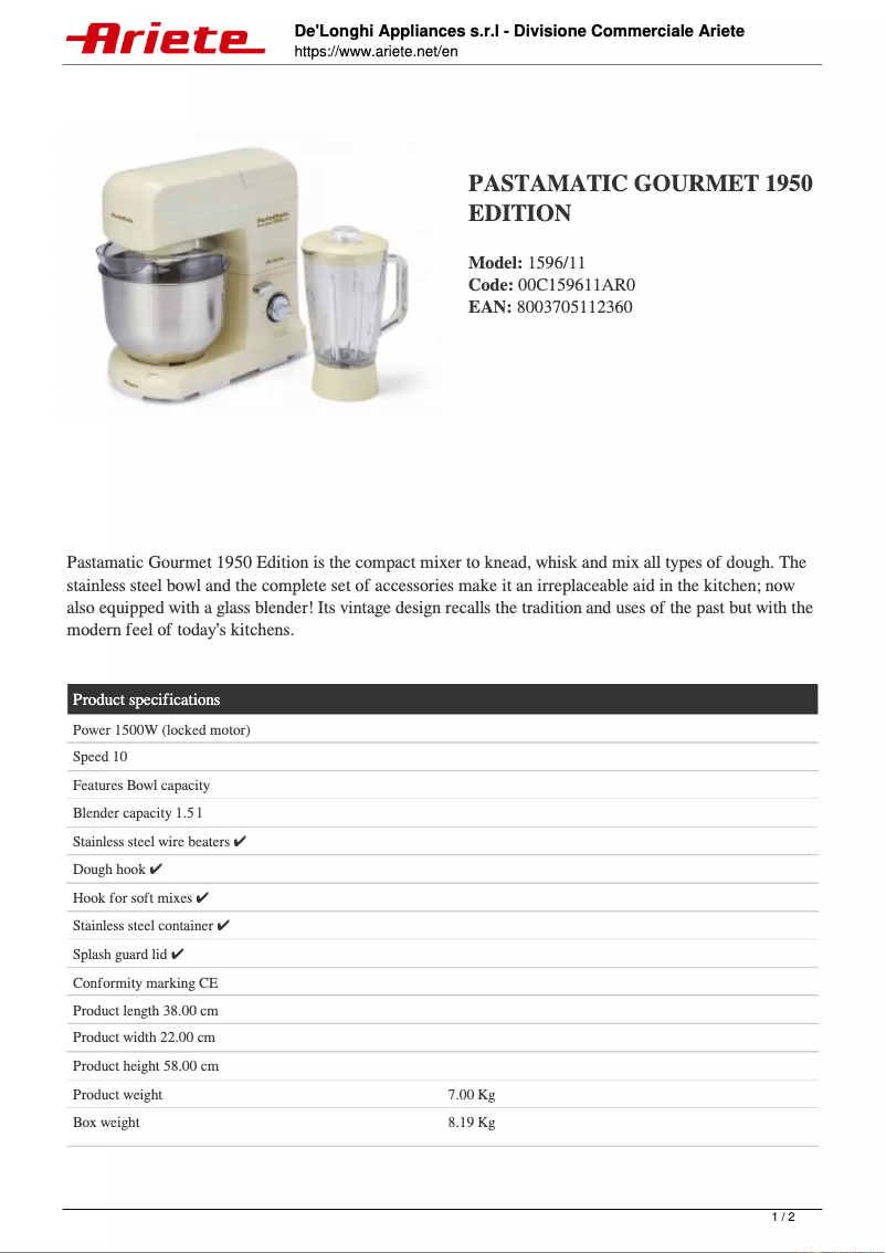 First page image of the manual for Gourmet Mix&Blend 1596