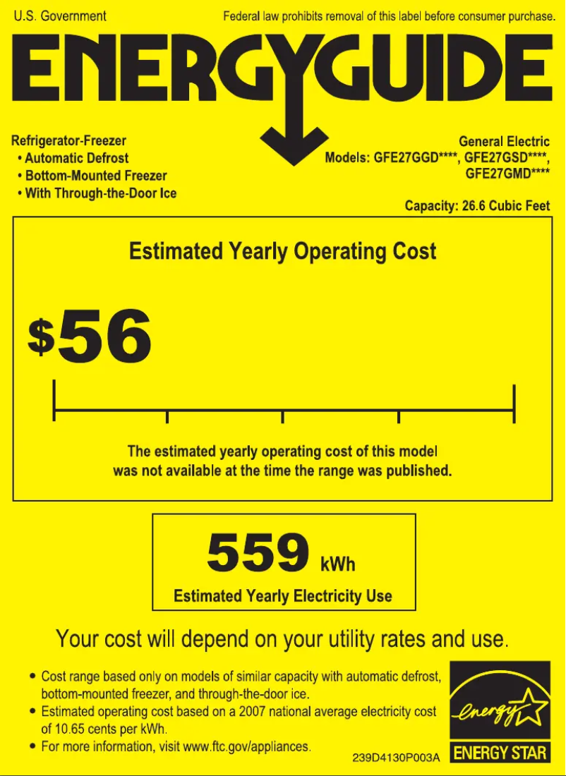 Page 1 of the manual Energy Label GE GFE27GGDBB