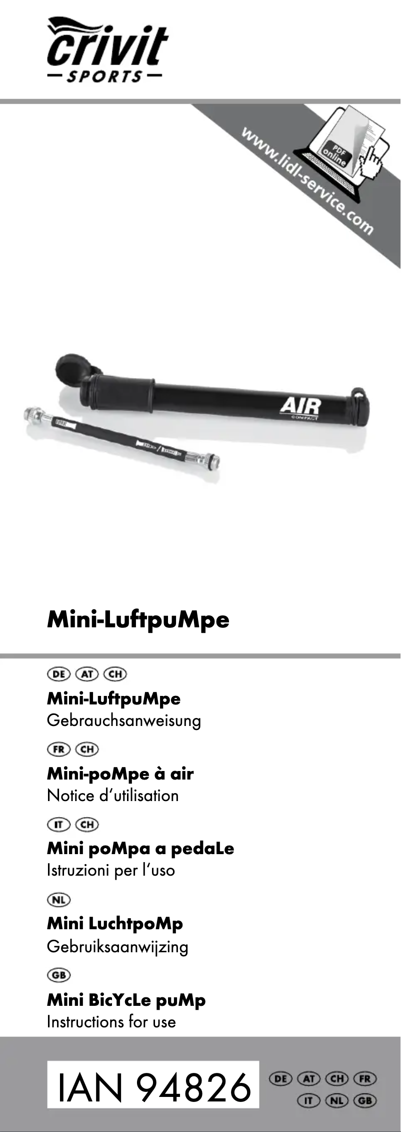 Page 1 of the manual User Manual Crivit IAN 94826