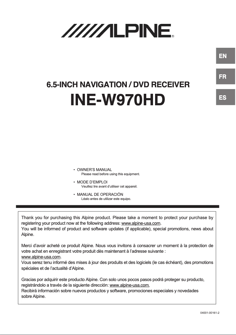 Page 1 of the manual User Manual Alpine INE-W970HD