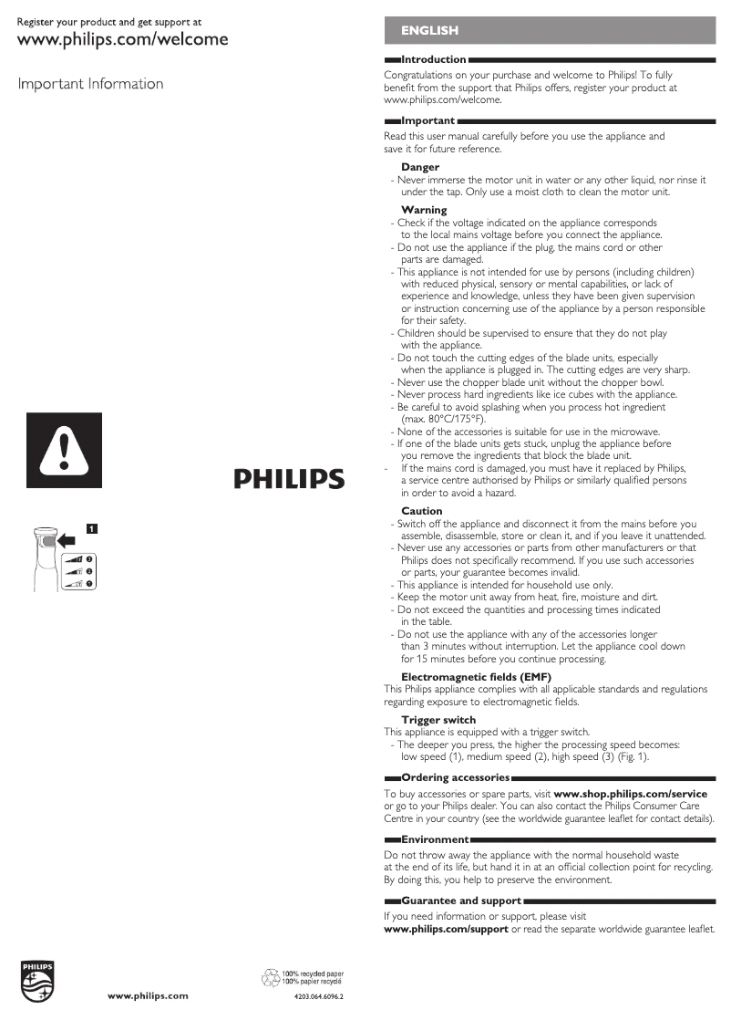 Page 1 of the manual User Manual Philips Avance Collection HR1642
