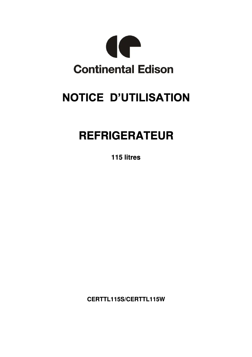 Page 1 of the manual User Manual Continental Edison CERTTL115S