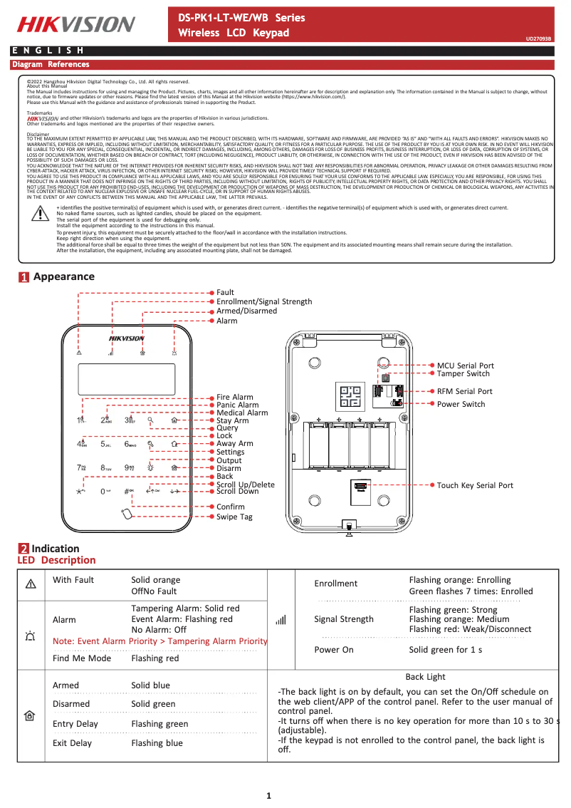Page 1 of the manual User Manual Hikvision DS-PK1-LT-WB