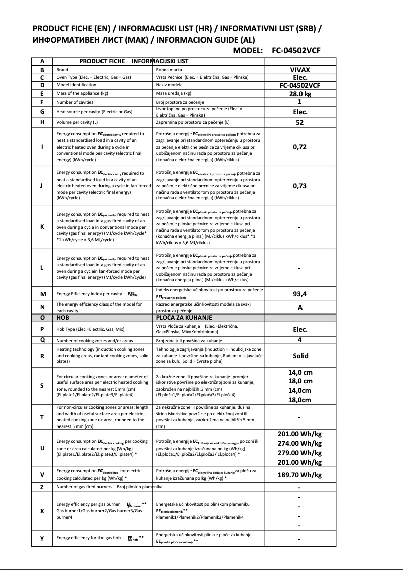 First page image of the manual for FC-04502VCF WH