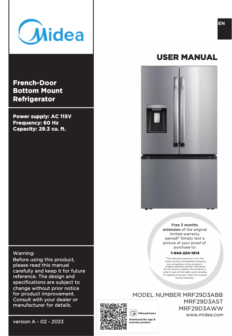 Page 1 of the manual User Manual Midea MRF29D3AST