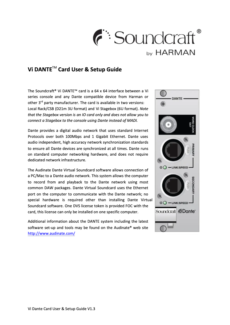 First page image of the manual for Vi Dante