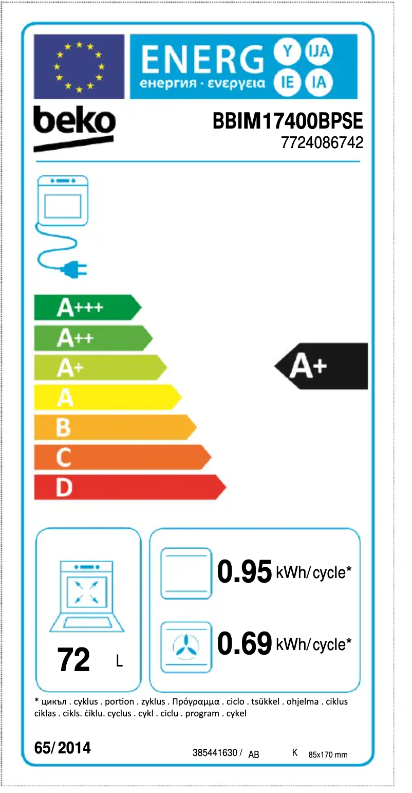 Page 1 of the manual Energy Label Beko BBIM17400BPSE