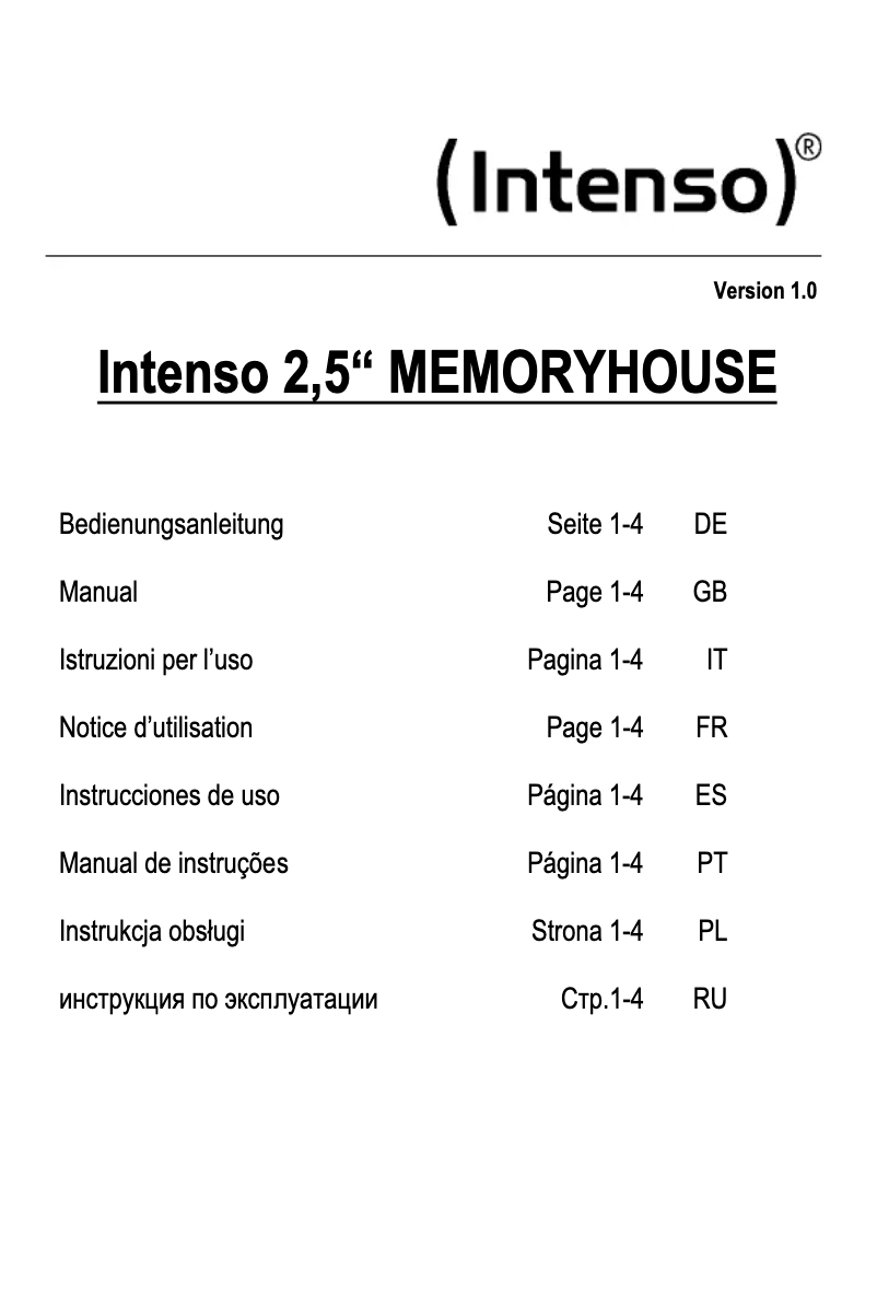 First page image of the manual for Memory House