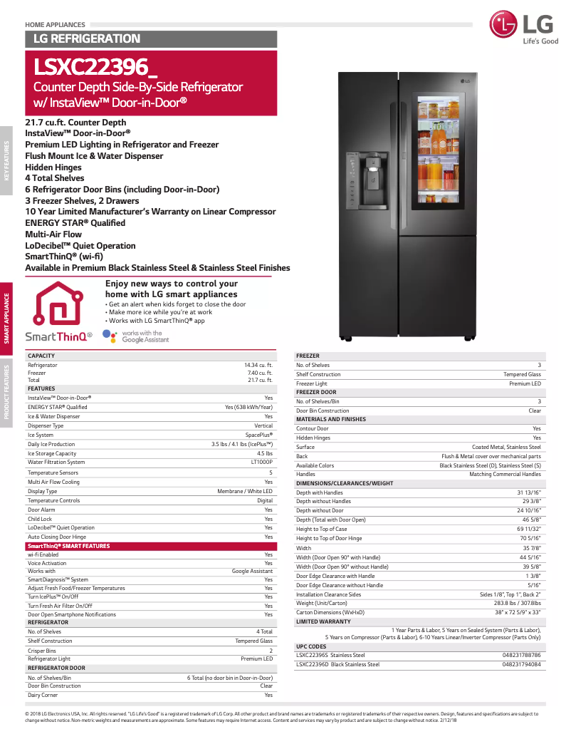 Page 1 of the manual Technical Sheet LG LSXC22396S