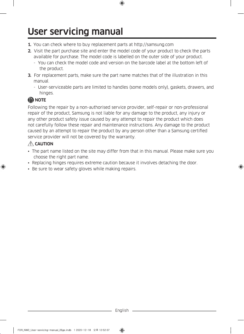 First page image of the manual for RF62HERS