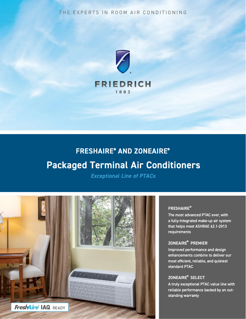 Page 1 of the manual Brochure Friedrich ZoneAire Select PZE12K3SB