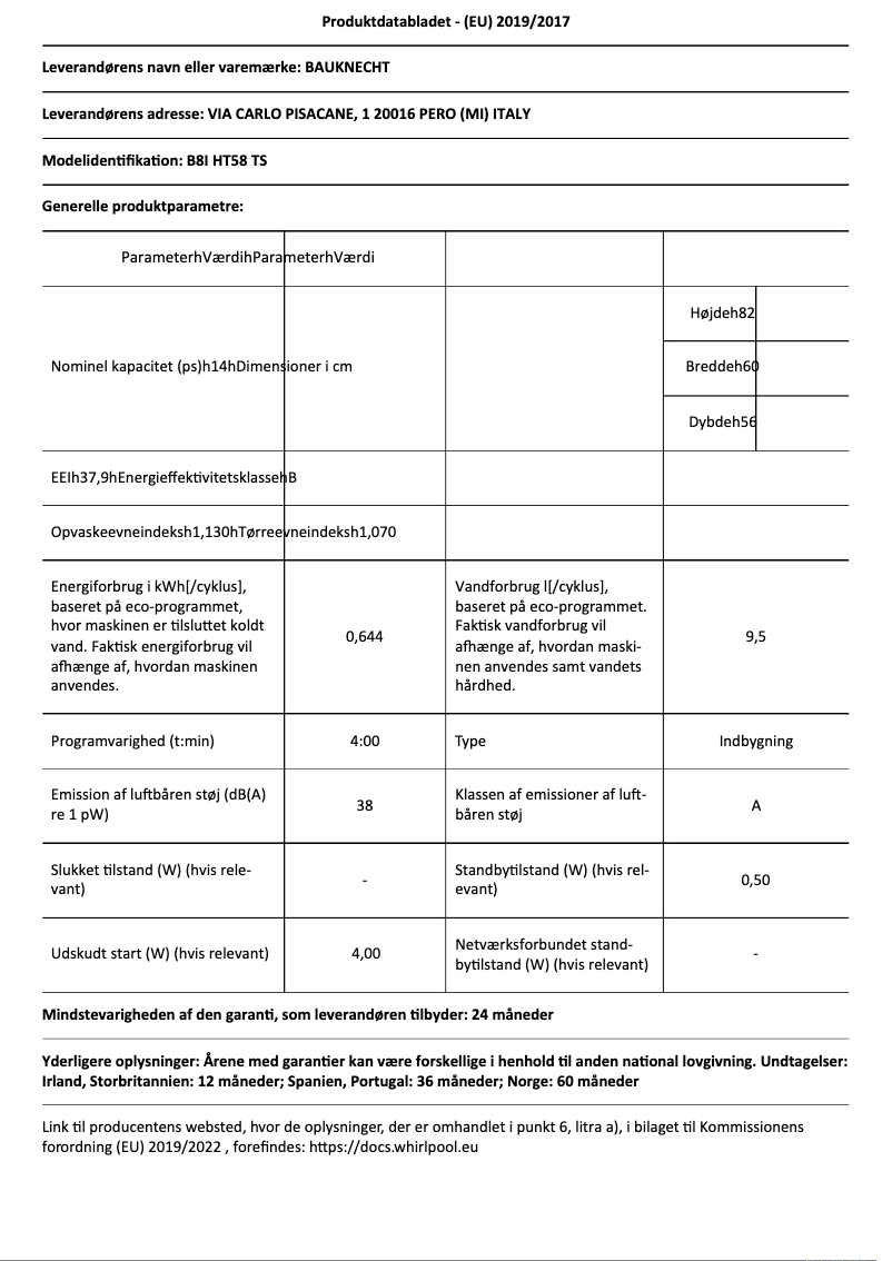 First page image of the manual for B8I HT58 TS