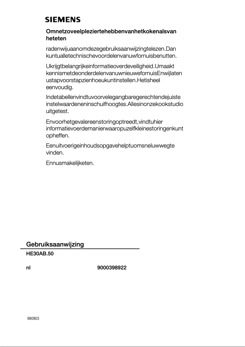 Page 1 of the manual Instruction Manual Siemens HE30AB550