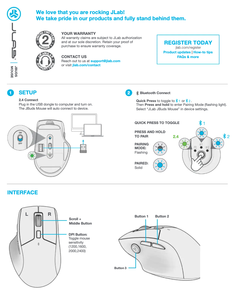Page 1 of the manual User Manual JLab JBuds Mouse