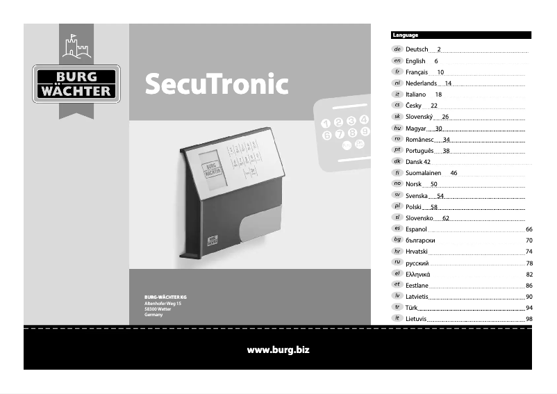 Page 1 of the manual User Manual Burg Wächter SecuTronic B