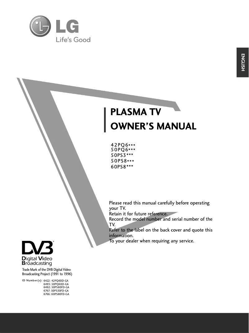 First page image of the manual for 42PQ60D