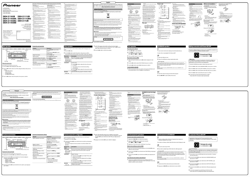 Page 1 of the manual Quick Start Guide Pioneer DEH-S110UBG