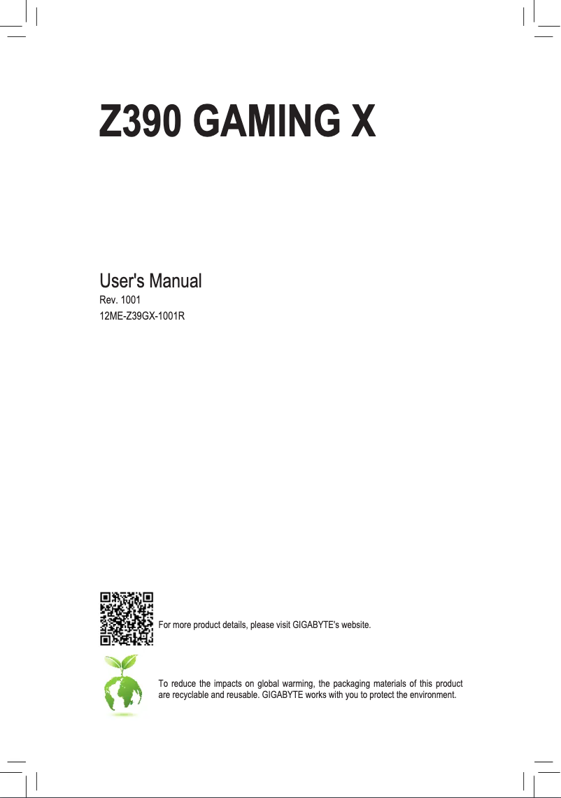 First page image of the manual for Z390 Gaming X