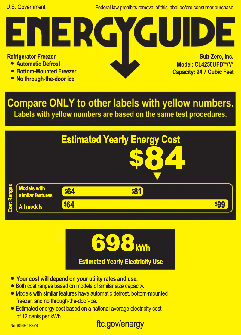 Page 1 of the manual Energy Label Sub-Zero CL4250UFO