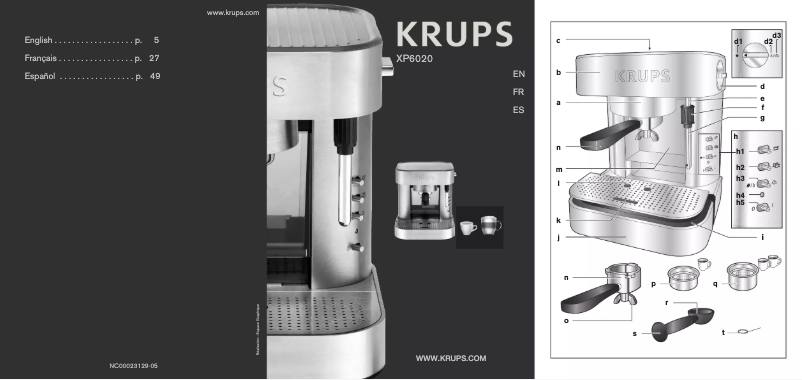 Page 1 de la notice Manuel utilisateur Krups XP6020