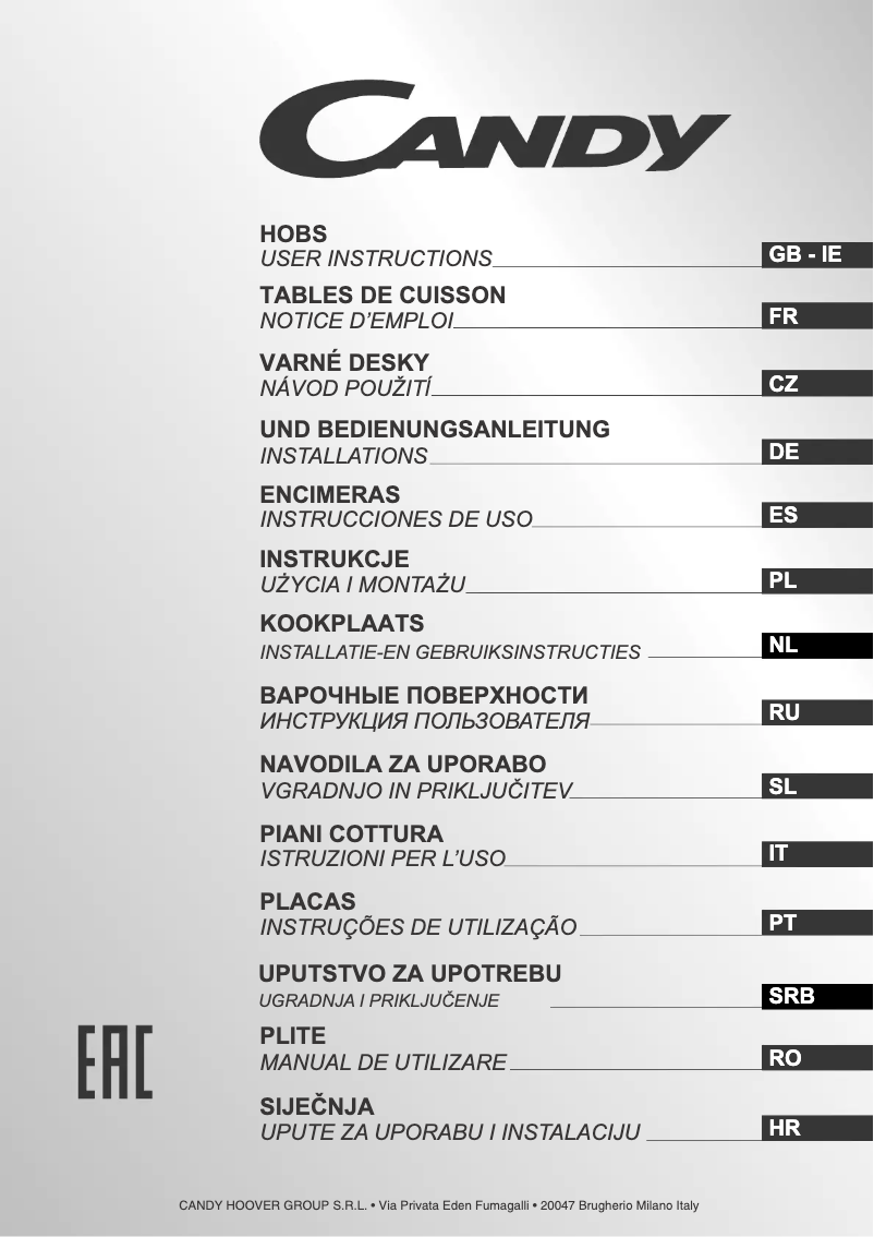 Page 1 of the manual User Manual Candy CVG75SQGX