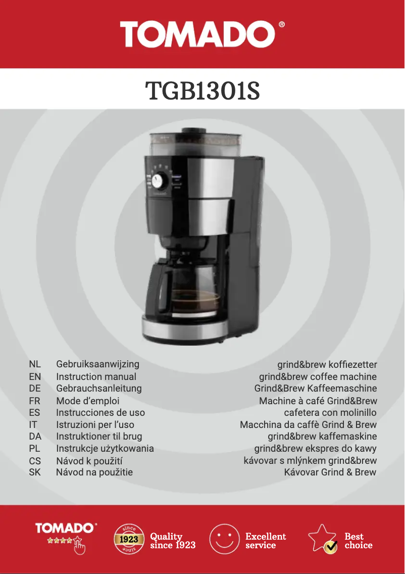 First page image of the manual for TGB1301S