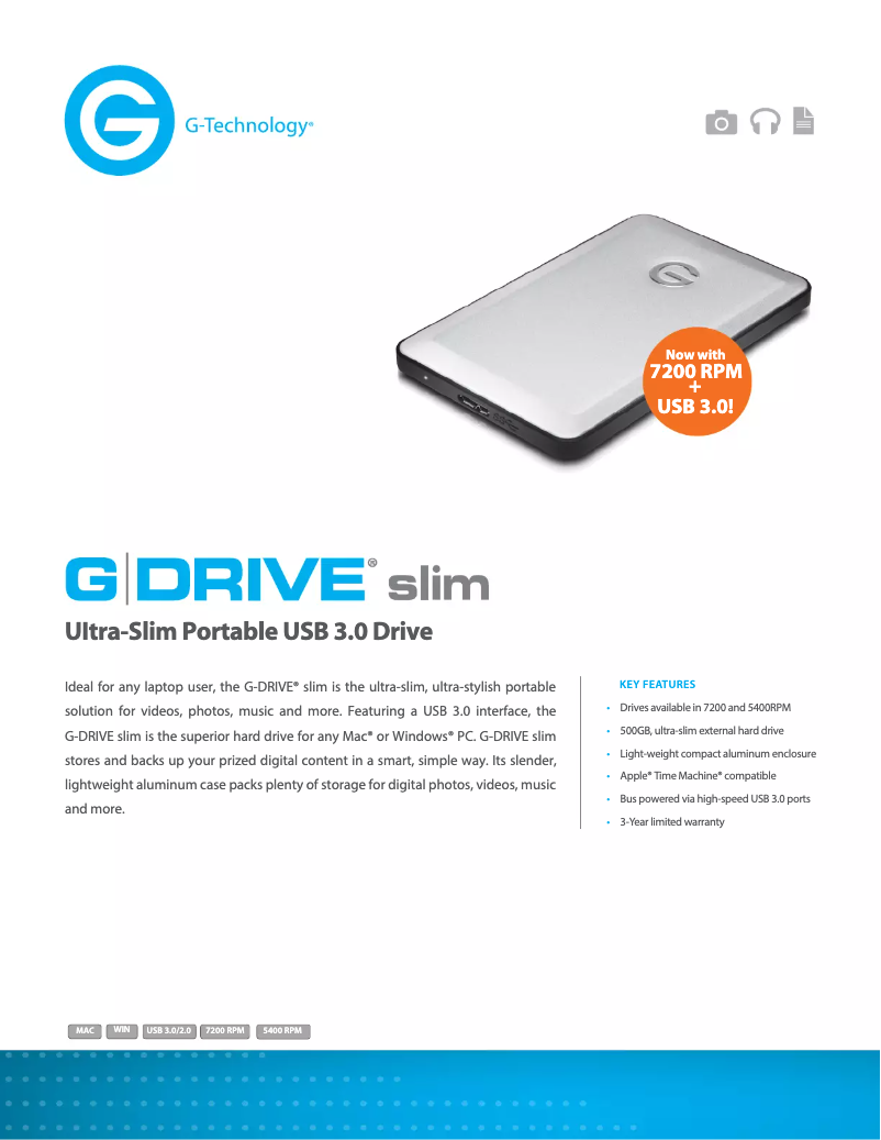 Page 1 of the manual Technical Sheet G-Technology G-DRIVE slim