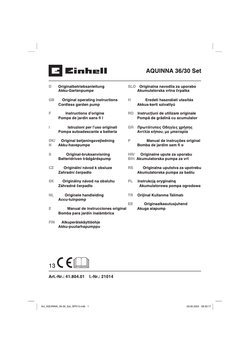 Page 1 of the manual User Manual Einhell AQUINNA 36/30