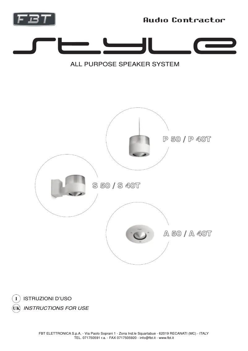 Page 1 of the manual User Manual FBT STYLE S50