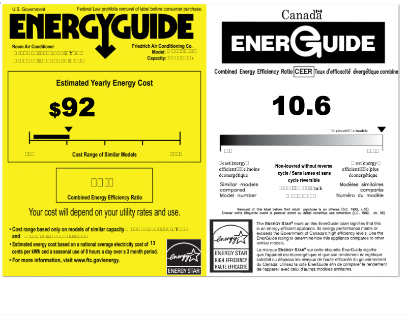 Page 1 of the manual Energy Label Friedrich WCT10A30A